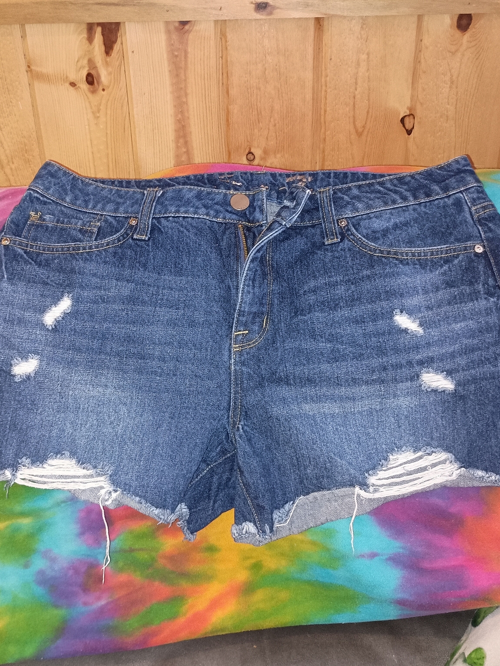 Seven7 Dark Blue Distressed Denim Cutoff Shorts 12